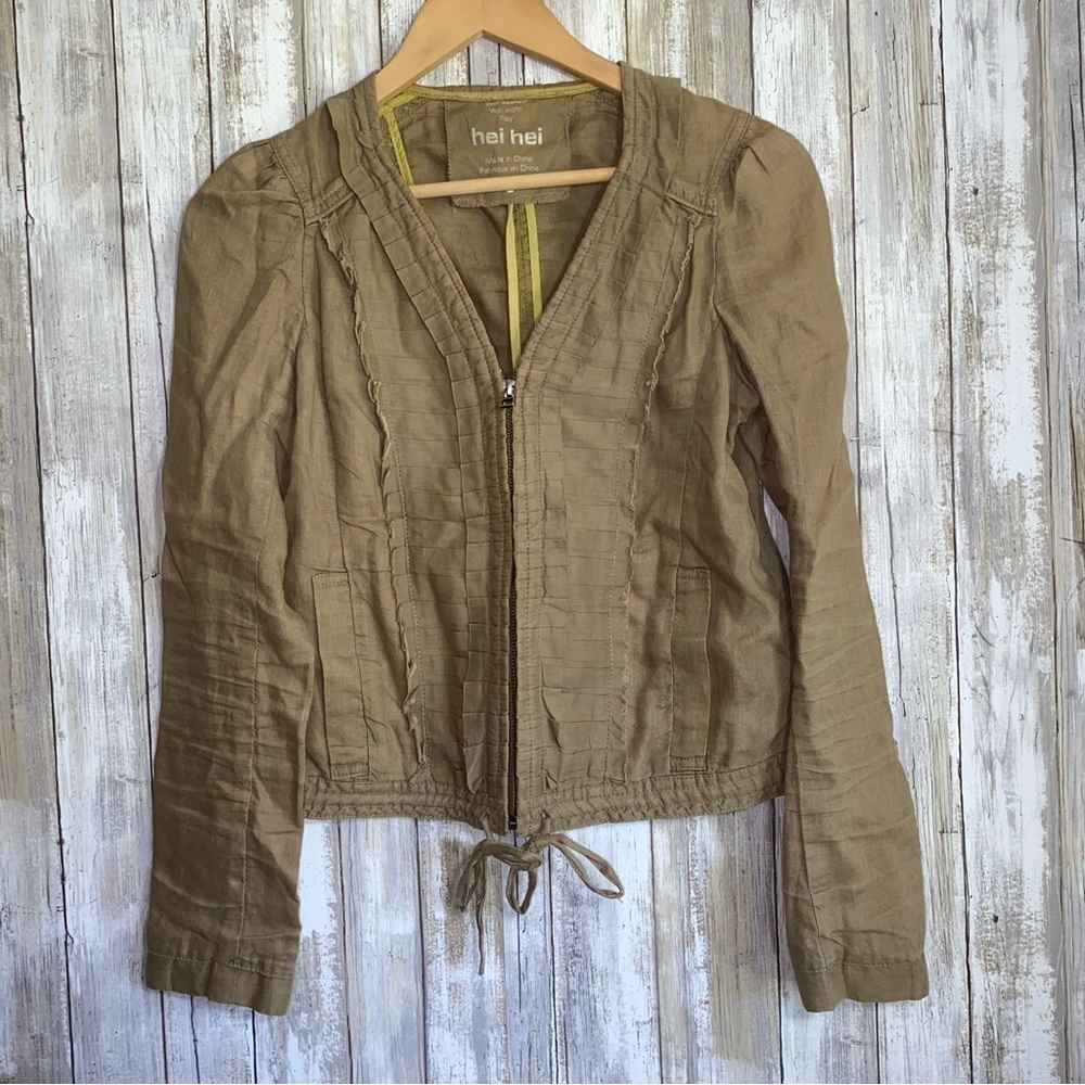 Anthropologie Hei Hei 100% Linen Zip Front Cinch Waist Utility Jacket Size 2
